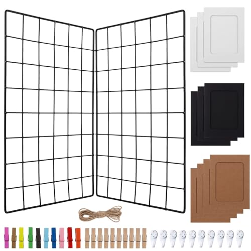 Memo-Raster-Platten zum Aufhängen, 4 Stück, 40 x 29 cm, Drahtbretter mit Bilderrahmen, Clips, Haken und Juteseil für Präsentation und Organisation Memo-Raster-Platten zum Aufhängen, 4 Stück, 40 x 29 cm, Drahtbretter mit Bilderrahmen, Clips, Haken und Juteseil für Präsentation und Organisation von yeeplant