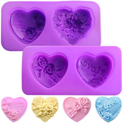 Silikon-Seifenformen mit Herz- und Rosenmuster, 2 Stück, perfekt für Seifenherstellung und Badekugeln, Valentinstagsgeschenk Silikon-Seifenformen mit Herz- und Rosenmuster, 2 Stück, perfekt für Seifenherstellung und Badekugeln, Valentinstagsgeschenk von yeeplant