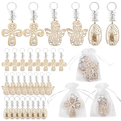 yeeplant 30 Stück Tauf-Schlüsselanhänger aus Holz mit 30 Organza-Beuteln, religiöse Veranstaltungsgeschenke, Kreuz und Engel Schlüsselanhänger für Hochzeiten yeeplant 30 Stück Tauf-Schlüsselanhänger aus Holz mit 30 Organza-Beuteln, religiöse Veranstaltungsgeschenke, Kreuz und Engel Schlüsselanhänger für Hochzeiten von yeeplant