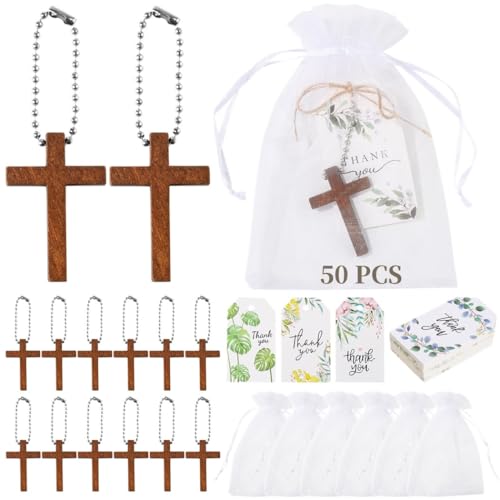 yeeplant 50 Holzkreuz-Schlüsselanhänger-Set mit Eisenketten, Juteseilen und Organza-Beuteln, Gedenkgeschenk für Familie und Freunde, Lebensfeier yeeplant 50 Holzkreuz-Schlüsselanhänger-Set mit Eisenketten, Juteseilen und Organza-Beuteln, Gedenkgeschenk für Familie und Freunde, Lebensfeier von yeeplant
