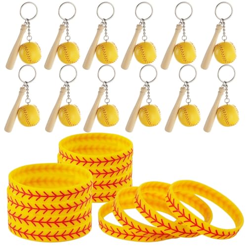 yeeplant Baseball-Schlüsselanhänger aus Holz und 12 Silikon-Armbänder, Mini-Sport-Schlüsselanhänger für Veranstaltungen, 12 Stück yeeplant Baseball-Schlüsselanhänger aus Holz und 12 Silikon-Armbänder, Mini-Sport-Schlüsselanhänger für Veranstaltungen, 12 Stück von yeeplant