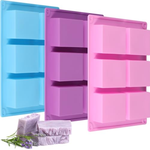 yeeplant Silikon-Seifenformen (3-teiliges Set), rechteckige Formen mit 6 Mulden, für DIY-Seife, Eiswürfelform, Silikon-Backblech für Kuchen, Muffins und Schokolade von yeeplant