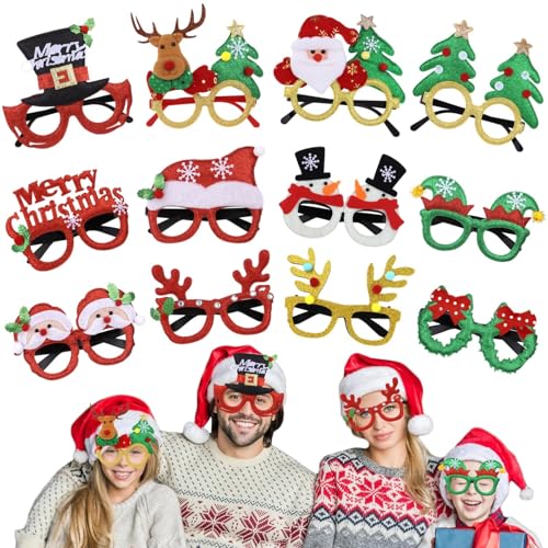 yeeplant Weihnachtsbrillen-Set für Partys, niedliche Weihnachtsmann- und Weihnachtsbaum-Designs, Einheitsgröße für Urlaubsspaß, 12 Stück von yeeplant