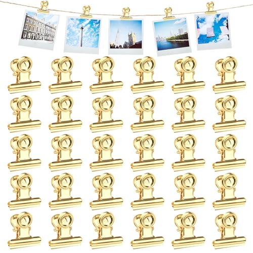 Binder Clips, 30 Stück 22mm Büroklammern Briefklemmer Bulldog Clips für Bilder Fotos, Küche zu Hause, Büro Zubehör (Gold) von yeestone