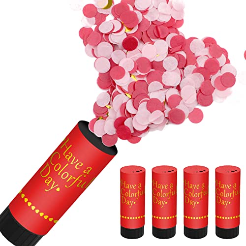 Konfettikanone, Party Popper, Konfetti Kanone Biologisch Abbaubar, 4 Stück Papier Konfetti Shooter für Hochzeit, Geburtstag, Weihnachten, Babyparty, Party-Zubehör (100% POP) (Rot) von yeestone