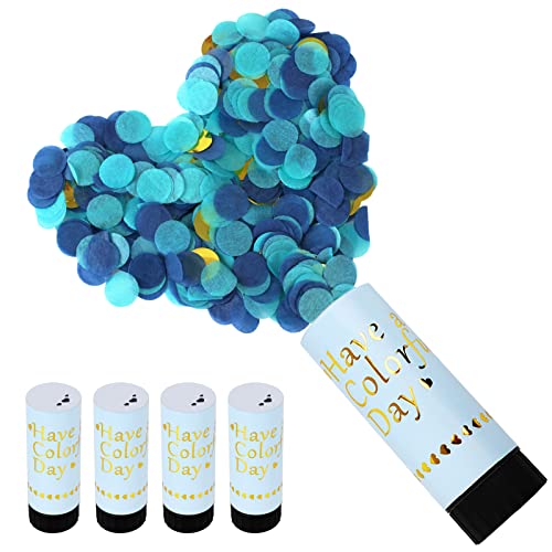 Konfettikanone, Party Popper, Konfetti Kanone Biologisch Abbaubar, 4 Stück Papier Konfetti Shooter für Hochzeit, Geburtstag, Weihnachten, Babyparty, Party-Zubehör (100% POP) (blau) von yeestone