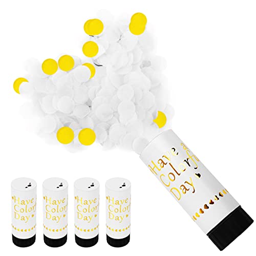 Konfettikanone, Party Popper, Konfetti Kanone Biologisch Abbaubar, 4 Stück Papier Konfetti Shooter für Hochzeit, Geburtstag, Weihnachten, Babyparty, Party-Zubehör (100% POP) (weiß) von yeestone
