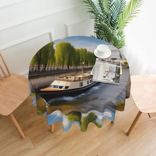 yefan Runde Tischdecke mit Blick auf die Seine, ca. 152,4 cm, für Innen- und Außenbereich, für Küchenpartys von yefan