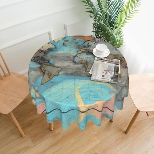 yefan Runde Tischdecke mit Cartoon-Weltkarte, ca. 152,4 cm, für Innen- und Außenbereich, für Küchenpartys von yefan