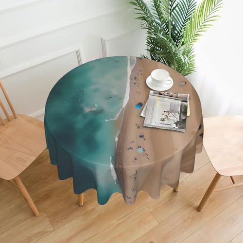 yefan Runde Tischdecke mit Luftansicht des Strandes, ca. 152,4 cm, für Innen- und Außenbereich, für Küchenpartys von yefan