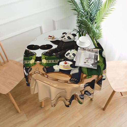 yefan Runde Tischdecke mit Pandas von Vater und Sohn, ca. 152,4 cm, für Innen- und Außenbereich, für Küchenpartys von yefan
