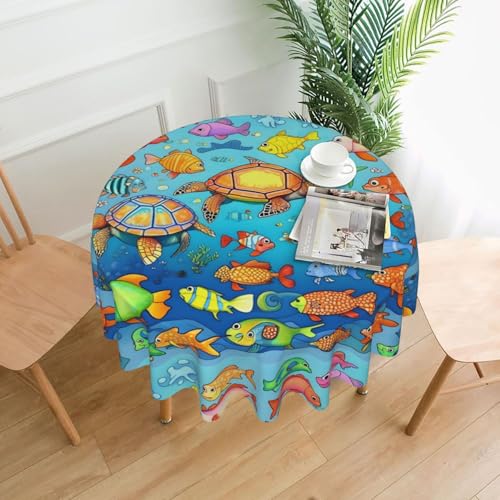 yefan Runde Tischdecke mit Schildkröten- und Fischmotiv, ca. 152,4 cm, für Innen- und Außenbereich, für Küchenpartys yefan Runde Tischdecke mit Schildkröten- und Fischmotiv, ca. 152,4 cm, für Innen- und Außenbereich, für Küchenpartys von yefan