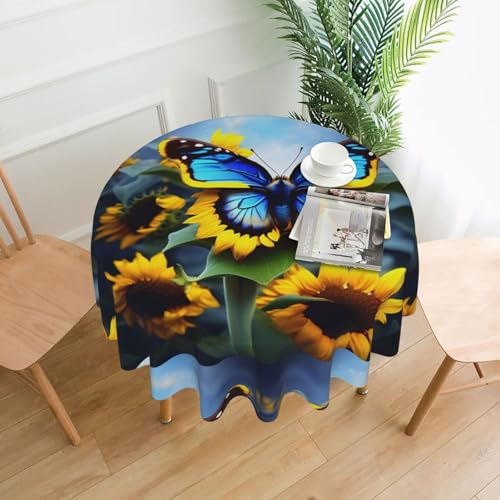 yefan Runde Tischdecke mit Sonnenblumen-Motiv und Schmetterlingen, ca. 152,4 cm, für Innen- und Außenbereich, für Küchenpartys yefan Runde Tischdecke mit Sonnenblumen-Motiv und Schmetterlingen, ca. 152,4 cm, für Innen- und Außenbereich, für Küchenpartys von yefan