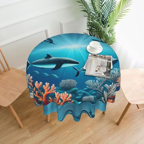 yefan Runde Tischdecke mit Walen unter dem Meer, ca. 152,4 cm, für Innen- und Außenbereich, für Küchenpartys von yefan