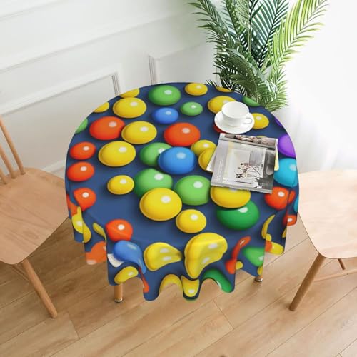 yefan Runde Tischdecke mit bunten Kugeln, ca. 152,4 cm, für Innen- und Außenbereich, für Küchenpartys von yefan
