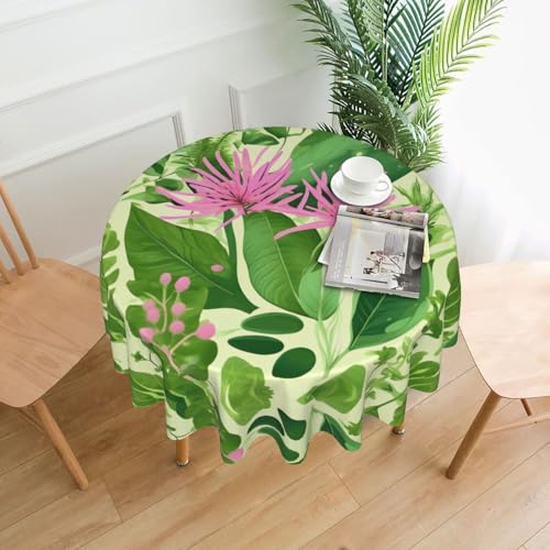 yefan Runde Tischdecke mit rosa Pflanzenblumen, ca. 152,4 cm, für Innen- und Außenbereich, Tischdecke für Küchenpartys von yefan