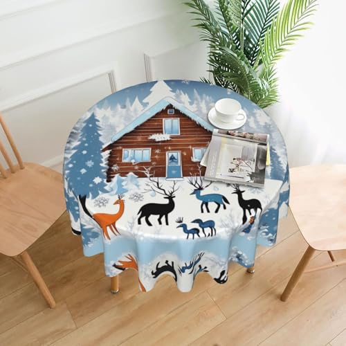 yefan Runde Winter-Tischdecke mit Rehkitz, ca. 152,4 cm, für Innen- und Außenbereich, für Küchenpartys von yefan