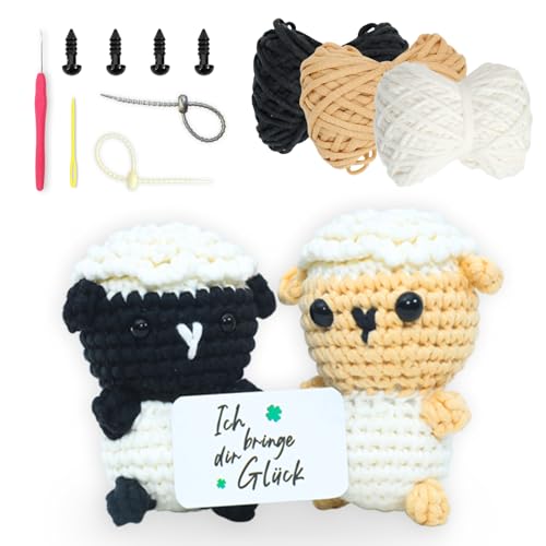 yes.sister DIY Häkelset - Set mit 2 entzückenden Schafen (Schwarz & Aprikose) - Anfänger Amigurumi Kit, Baumwollgarn, Video-Tutorials, Schritt-für-Schritt-Anleitungen, handgefertigtes Geschenk, von yes.sister