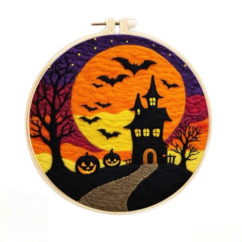 yesJRL Halloween Nadelfilz Kit, Filzmalerei Kits für Anfänger, Fledermaus Filz Malset mit Wolle, Starter Nadelfilzpad, Filznadeln, Filzwolle, Dekorrahmen (Multi) von yesJRL
