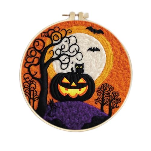 yesJRL Halloween Nadelfilz Kit, Filzmalerei Kits für Anfänger, Fledermaus Filz Malset mit Wolle, Starter Nadelfilzpad, Filznadeln, Filzwolle, Dekorrahmen (Orange) von yesJRL