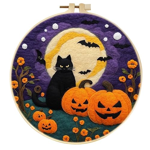 yesJRL Halloween Nadelfilz Kit, Filzmalerei Kits für Anfänger, Fledermaus Filzmalset mit Wolle, Starter Nadelfilzpad, Filznadeln, Filzwolle, Dekorrahmen (lila) von yesJRL