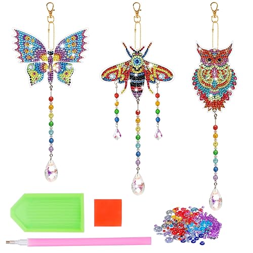 YGMONER Diamond Painting Sun Catcher Wind Chime Craft Set Kids, DIY 5D Diamond Hanging Pendant Decoration, 3 Piece Double Sided Diamond Painting Handicrafts for 8 10 Years Girls Gifts von ygmoner