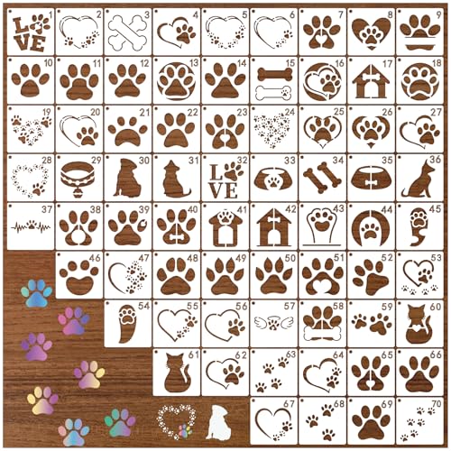 70 kleine Pfotenabdruck-Schablonen zum Malen auf Holz, kleine Hunde und Katzen, Schablonen und Muster, Tierschablone, Herzschablone, Malschablonen auf Kunst, Handwerk, Leinwand, Wandstoff, Stein (70 70 kleine Pfotenabdruck-Schablonen zum Malen auf Holz, kleine Hunde und Katzen, Schablonen und Muster, Tierschablone, Herzschablone, Malschablonen auf Kunst, Handwerk, Leinwand, Wandstoff, Stein (70 von yhslmh