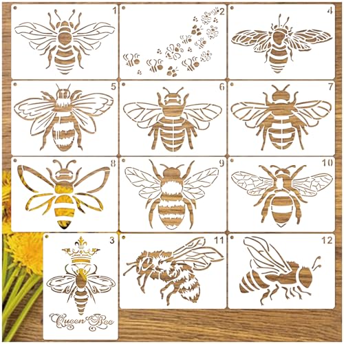 Bienenschablonen zum Bemalen von Honigbienen, Bienenkönigin, Malschablonen zum Malen auf Holz, Kunst, Handwerk, Leinwand, Möbel, Wand (A5, Biene, 12 Stück) von yhslmh