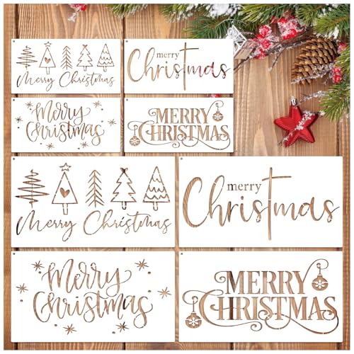 Frohe Weihnachten Schablonen zum Malen auf Holzschildern, wiederverwendbar, kleine und große Frohe Weihnachten, Schablone für Türhänger, Fußmatten, Zuhause, Leinwand, Handwerk, Wandurlaub (Merry8) von yhslmh