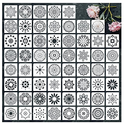 Mandala-Schablonen für Punktmalerei, 7,6 cm, winzige kleine Mandala-Schablonen, wiederverwendbar, Rangoli-Kunst, Malschablonen für Erwachsene, Kinder, Basteln auf Stoffstein-Acryl-Möbeln (60 Mandala) von yhslmh