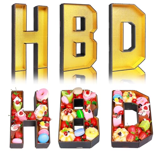 yiilead Nachfüllbare Feinkost Papp-Buchstabe (HBD),3 Stück 36cm Buchstabenform aus Pappe,geeignet für Cupcake-Tabletts, Obsttabletts, Geburtstagsfeiern, Jubiläumsfeiern, Feiertagsfeiern. von yiilead