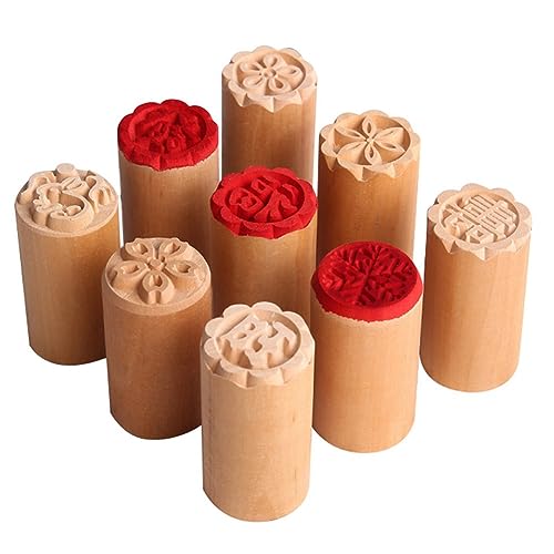 yilin 9 PCS Wooden Mooncake Stamps Traditional Chinese Moon Cake Stamps Manual Round Wooden von yilin