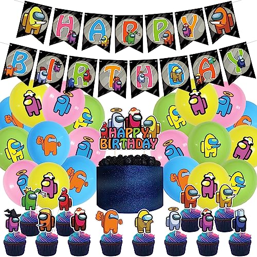 Among Us Geburtstagsparty-Zubehör, Among Us Dekorationen umfassen Banner, Kuchendekoration, Luftballons für Kinder, Babyparty, Geburtstagsparty von yingde