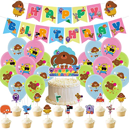 Hey Duggee Geburtstagsparty-Zubehör, Hey Duggee Dekorationen enthalten Banner, Kuchenaufsatz, Luftballons für Kinder, Babyparty, Geburtstagsparty-Zubehör von yingde