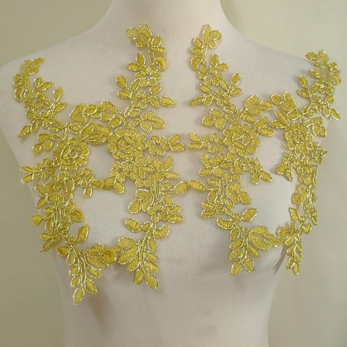 2 Paar Spitzenaufkleber Kleidung Dekoration Kopfbedeckung Spitze DIY Hochzeit Zubehör (Golden) von yinqinUSP