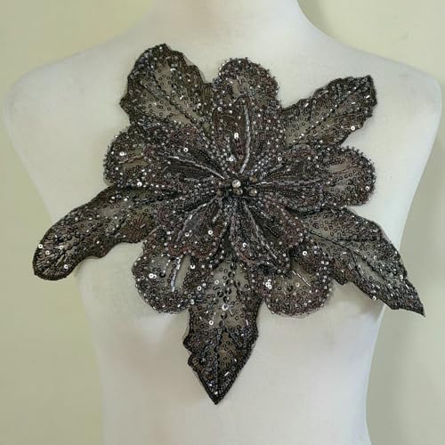 Bestickte Spitzenapplikation, Pailletten-Perlendekoration, Bekleidungszubehör, Hochzeits-Kopfbedeckung, Hochzeitsaufkleber, Blumen (tiefes Kaffeefarben) von yinqinUSP