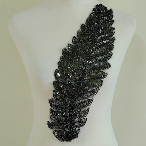 Bestickte Spitzenapplikation Pailletten Perlen Dekoration/Bekleidungszubehör/Hochzeit Kopfbedeckung/Hochzeit Aufkleber Blumen (schwarz) von yinqinUSP