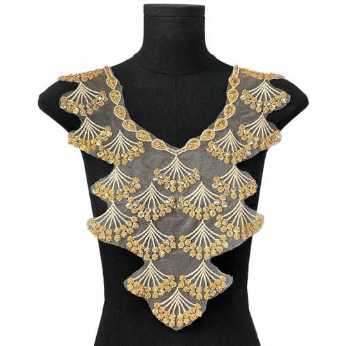 Goldfaden Pailletten Spitze Kleidung Zubehör Kragen Blume DIY Kleid Dekoration (Golden) von yinqinUSP