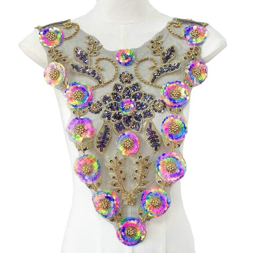 Goldfaden Pailletten Spitze Kleidung Zubehör Kragen Blume DIY Kleid Dekoration (schwarz) von yinqinUSP