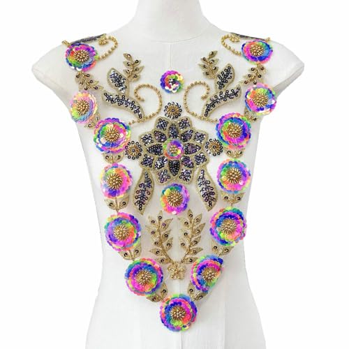 Goldfaden Pailletten Spitze Kleidung Zubehör Kragen Blume DIY Kleid Dekoration (weiß) von yinqinUSP