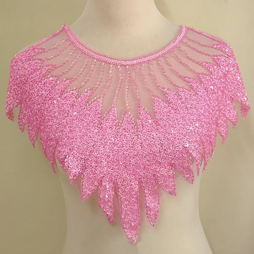 Perlen-Pailletten-Mesh-Unterteil, Stickerei, handgefertigter Kragen, DIY, Frontkragen, Kleidung, Patch, dekoratives Zubehör (rosa Farbe) von yinqinUSP