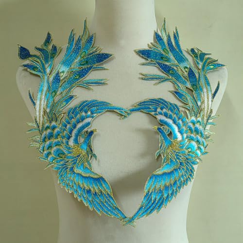 Phoenix bestickter Stoffaufkleber, DIY-Schmuckkästchen, Hochzeitsdekoration, Aufkleber, Rückseitenkleber, kann gebügelt werden (Phoenix Lake Blue) von yinqinUSP