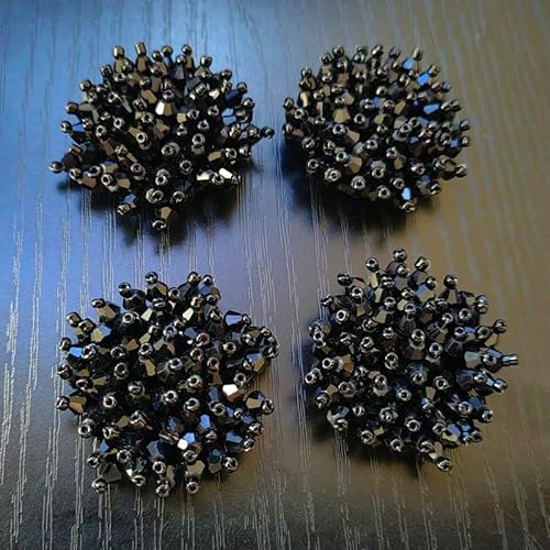 Runde handgefertigte Perlen Kristall Blume Dekorative Tuch Aufkleber Dekoration Brust Blume Haarspange Haarschmuck Dekoratives Material Diamant Dekoration (Schwarz) von yinqinUSP