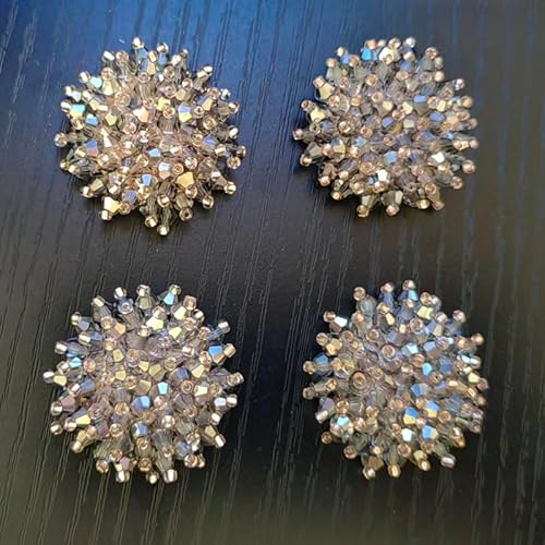 Runde handgefertigte Perlen-Kristallblumen-Deko-Stoffaufkleber, Dekoration, Brustblume/Haarspange/Haar-Accessoire, dekoratives Material, Diamant-Dekoration (hellgrau) von yinqinUSP