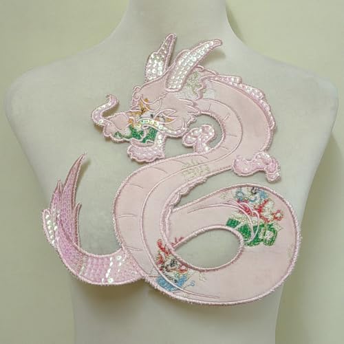 The Year of The Loong Chinesisches Sternzeichen Patch Tuch Stickerei Damen Kleidung Stickerei Tuch Patch Kleidung (Hellrosa Drache) von yinqinUSP