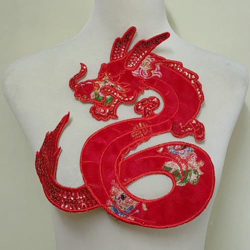 The Year of The Loong Chinesisches Sternzeichen Patch Tuch Stickerei Damen Kleidung Stickerei Tuch Patch Kleidung (Roter Drache) von yinqinUSP