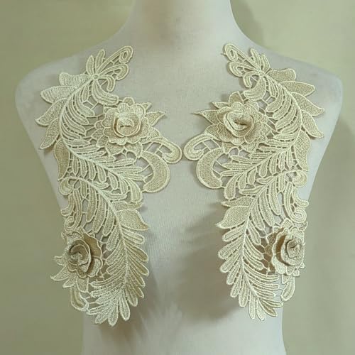Wasserlösliche Spitzenstickerei, symmetrische 3D-Hohlblumenstücke, modische Kleidung, DIY-Zubehör, Polyester-Blumenstücke (Beige) von yinqinUSP