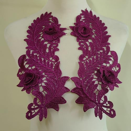Wasserlösliche Spitzenstickerei, symmetrische 3D-Hohlblumenstücke, modische Kleidung, DIY-Zubehör, Polyester-Blumenstücke (Dunkelviolett) von yinqinUSP