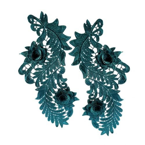 Wasserlösliche Spitzenstickerei, symmetrische 3D-Hohlblumenstücke, modische Kleidung, DIY-Zubehör, Polyester-Blumenstücke (Schwarzgrün) von yinqinUSP