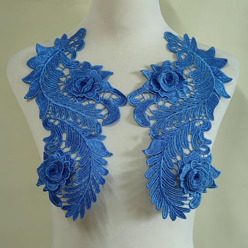 Wasserlösliche Spitzenstickerei, symmetrische 3D-Hohlblumenstücke, modische Kleidung, DIY-Zubehör, Polyester-Blumenstücke (blau) von yinqinUSP